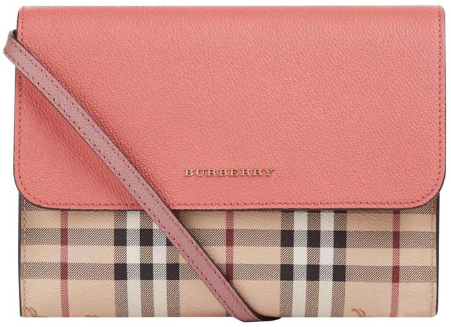 Burberry Haymarket Check Loxley Red Color Coral Pink Leather Cross Body Bag