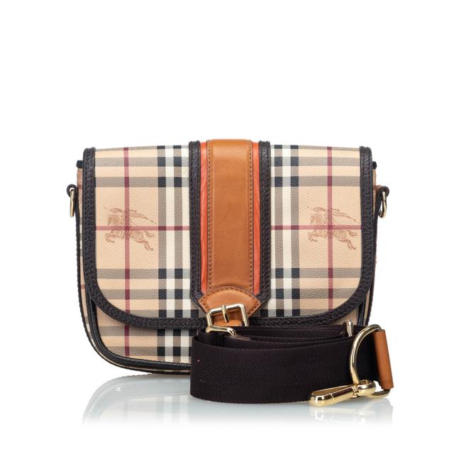 Burberry Haymarket Italy Brown Coated Canvas Leather Cross Body Bag