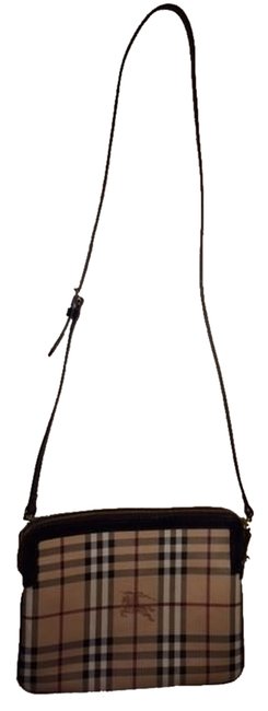 Burberry Haymarket Lengham Plaid Chocolate Leather Cross Body Bag