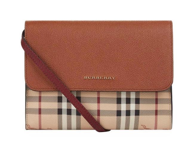Burberry Haymarket Loxley Check Bright Toffee Leather Cross Body Bag