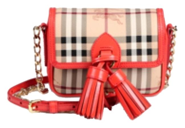 Burberry Haymarket Orange with Signature Logo Leather Cross Body Bag