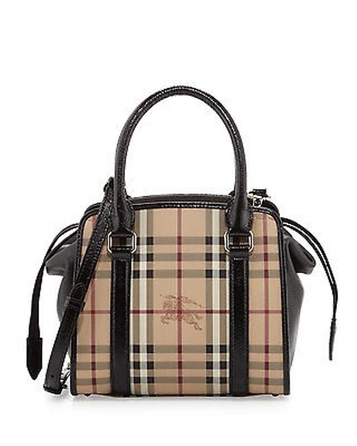 Burberry Haymarket Patent Panels Small Dinton Tote Black