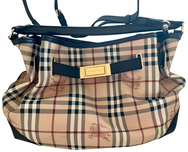 Burberry Haymarket Willenmore Medium Chocolate Leather Hobo Bag