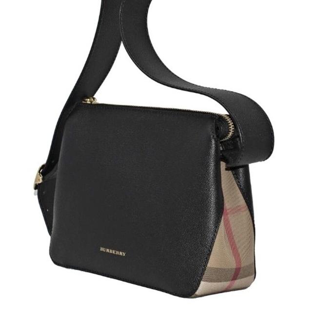 Burberry Helmsley and House Check Black Leather Cross Body Bag