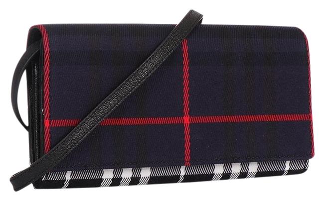 Burberry Henley Navy Check Leather Shoulder Strap Wallet Blue Canvas Clutch