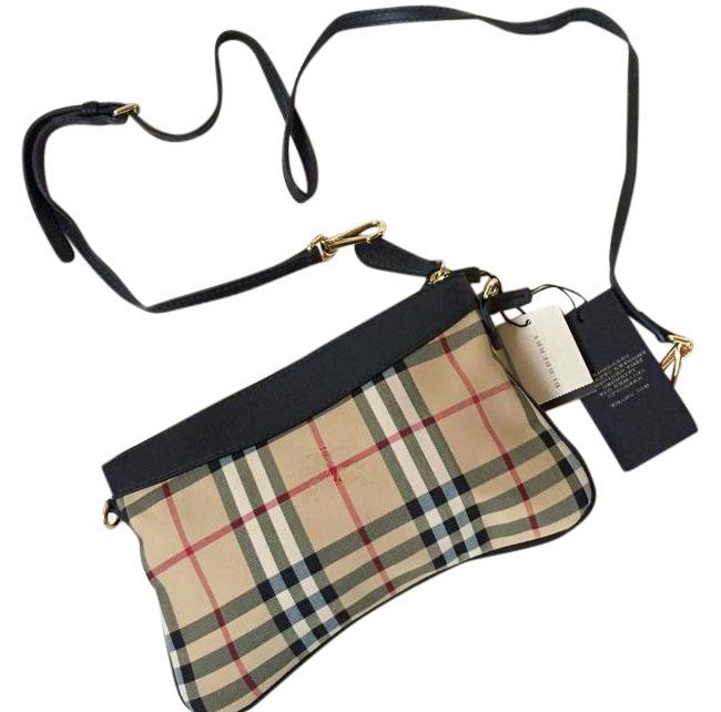 Burberry Horse Plaid Leather and Cloth Cross Body Bag