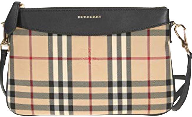 Burberry Horseferry Check Peyton Wristle Black Leather Cross Body Bag