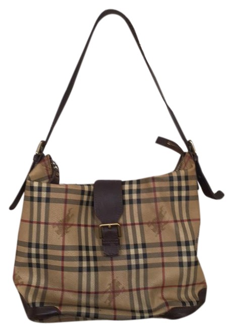 Burberry Horseferry Check Tan BlackRed Nylon Hobo Bag