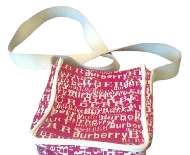 Burberry Hot PinkWhite CanvasPatent Cross Body Bag