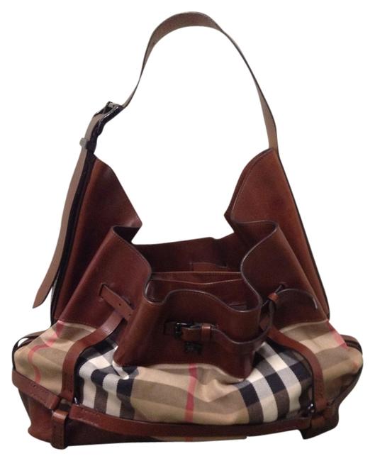 Burberry House Check and Bridle Brown Leather Hobo Bag