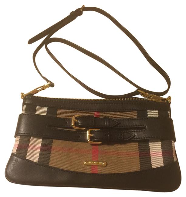 Burberry Crossbody House Check And Black Leather Clutch