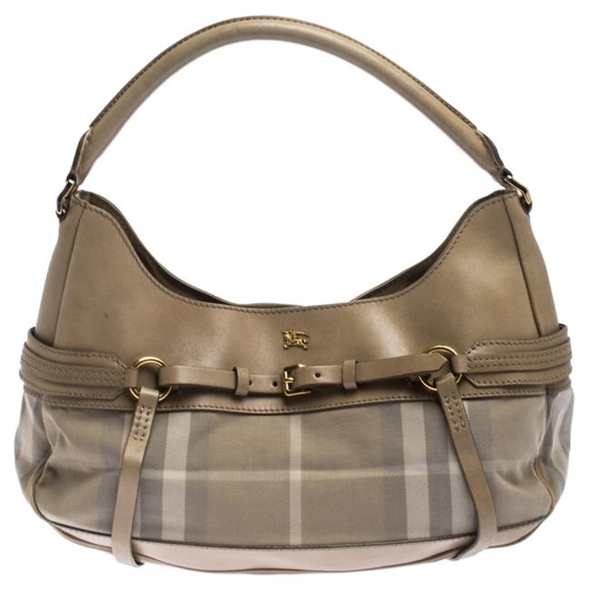 Burberry House Check Belted Beige Leather and Canvas Hobo Bag