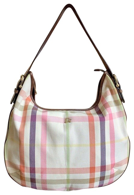 Burberry House Check Dark Brown Multicolor CanvasLeather Hobo Bag