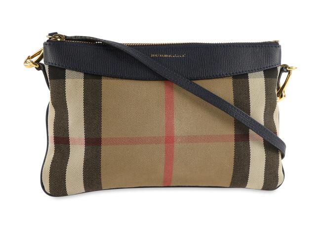 Burberry House Check Derby Peyton Beige LeatherCanvas Cross Body Bag
