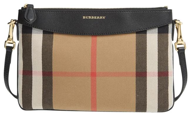 Burberry House Check Peyton Black CanvasLeather Cross Body Bag