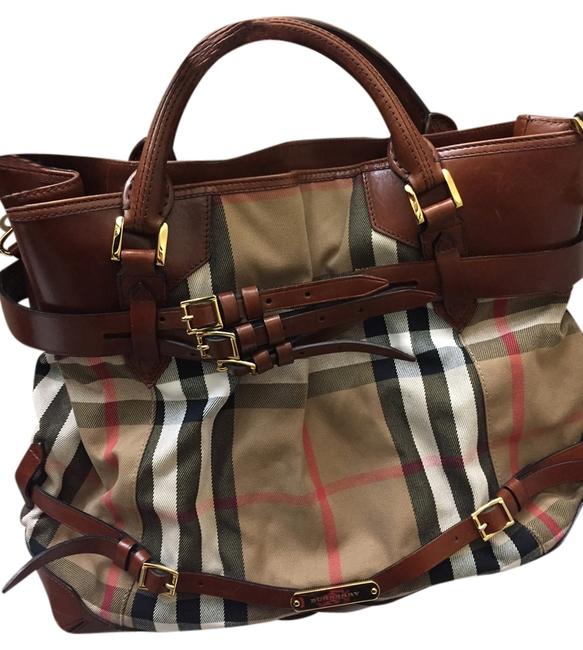 Burberry House Check PrintBrown Fabric + Leather Cross Body Bag