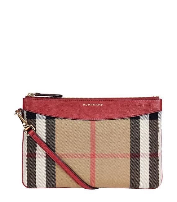 Burberry House Check Red Canvas and Leather Clutch