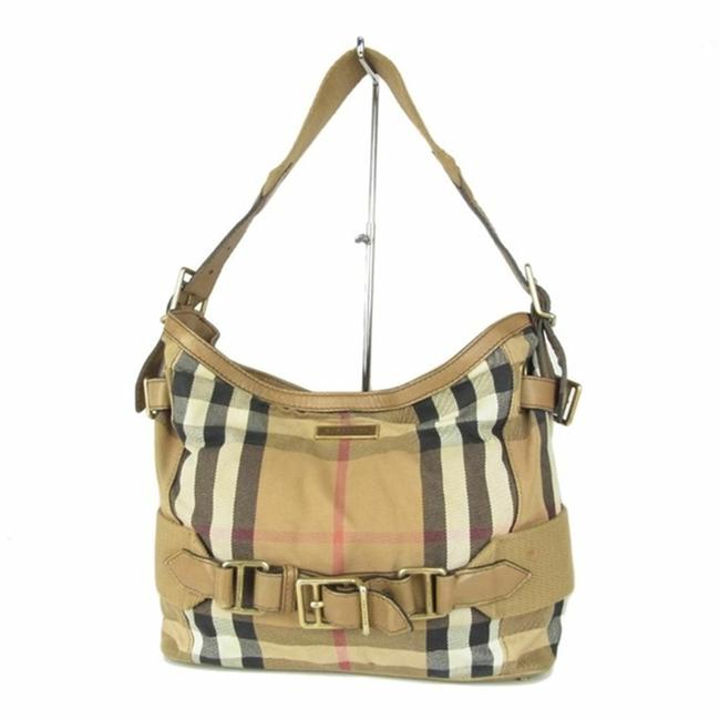 Burberry House Check Small Parsons BrownGoldtone Coated Canvas Hobo Bag