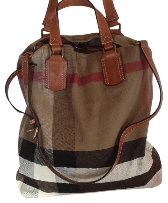 Burberry Bucket House Check Susanna Brown Cotton Canvas and Leather Hobo Bag