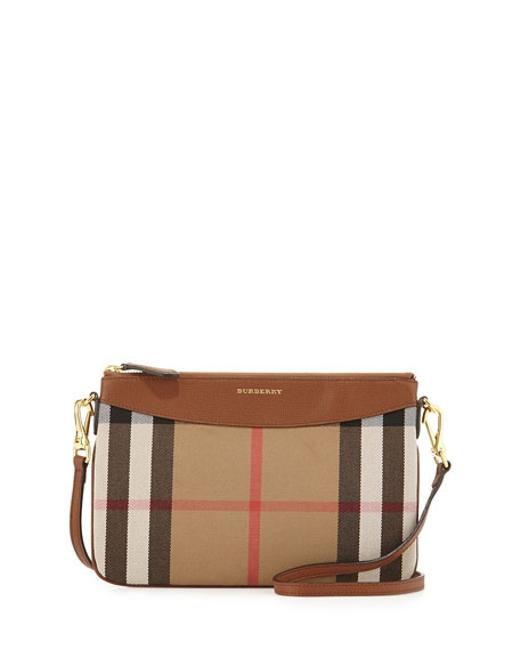 Burberry House Check Tan Leather Cross Body Bag