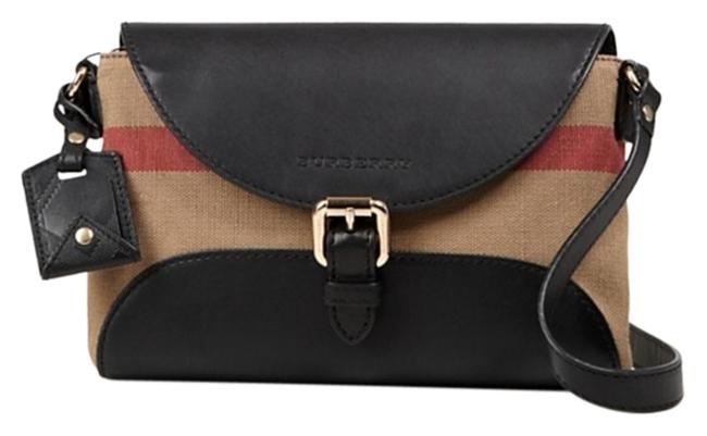 Burberry House Nova Purse Black Leather Canvas Cross Body Bag