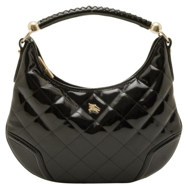 Burberry Hoxton Patent Quilted Black Leather Hobo Bag