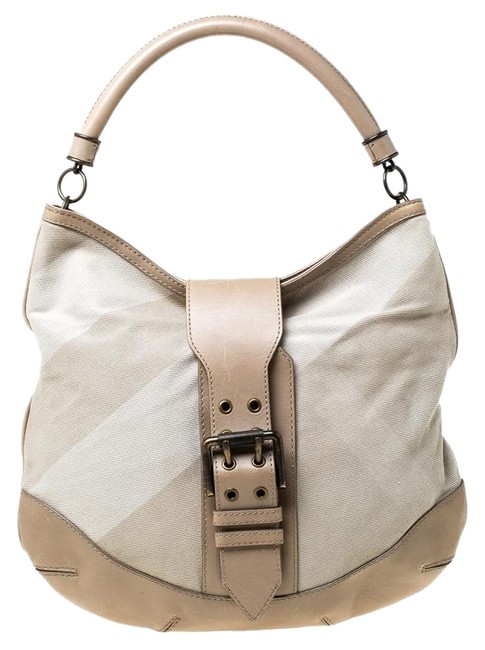 Burberry Italy Grey Canvas and Leather Hobo Bag