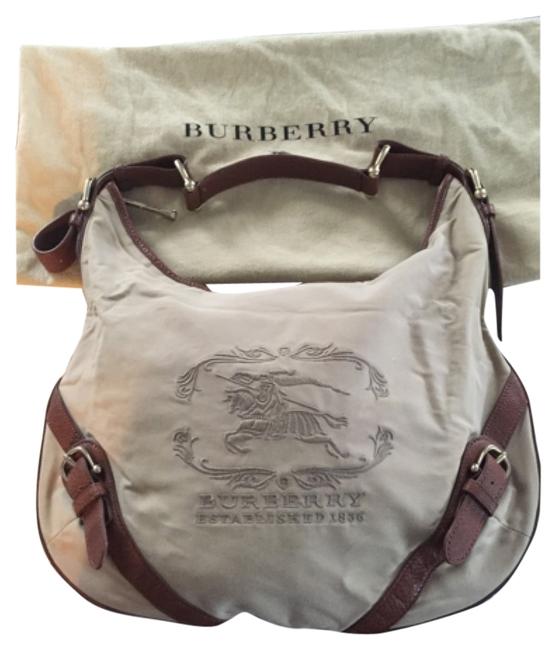 Burberry Khaki CanvasLeather Hobo Bag