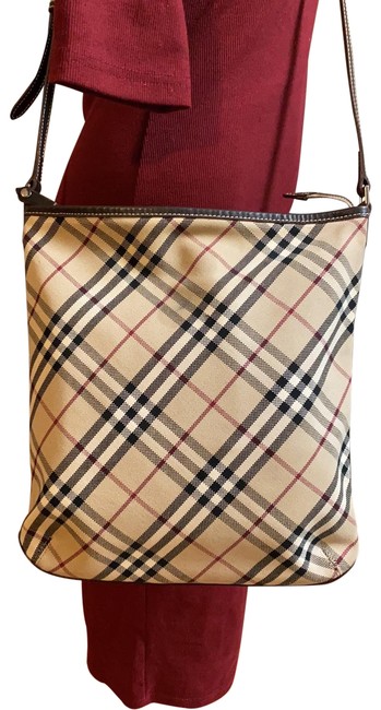 Burberry Label Black Baige Canvas Cross Body Bag