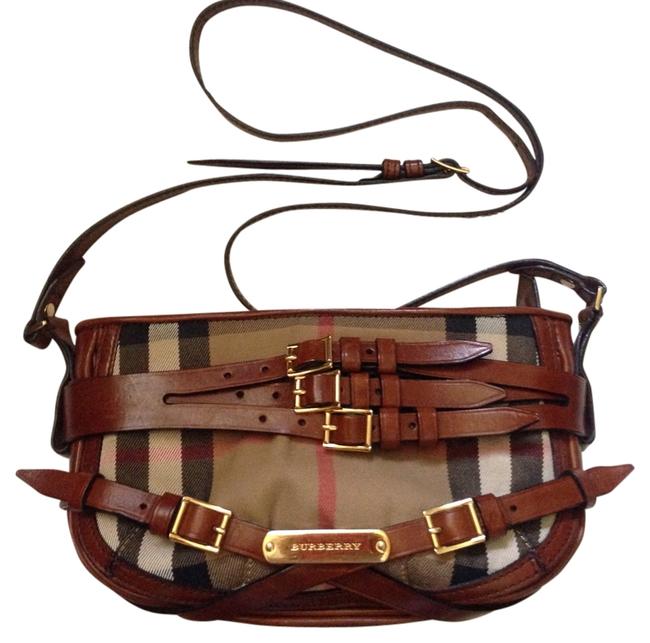 Burberry Langford Bridle House Check Brown Leather canvas Cross Body Bag