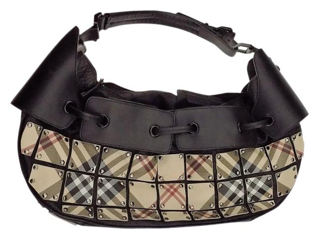 Burberry Large Black Tan and Burgandy Leather Hobo Bag