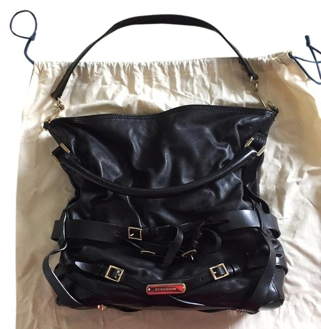 Burberry Large Bridle Black Leather Hobo Bag