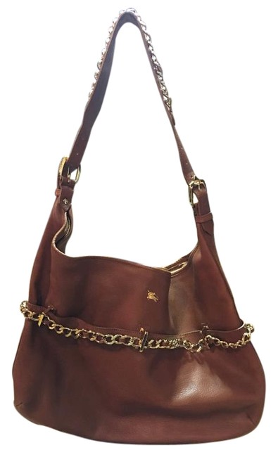 Burberry Large Chain Brown Leather Hobo Bag