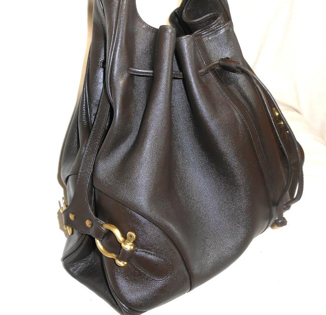 Burberry Large Chocolate Drawstring Brown Leather Hobo Bag