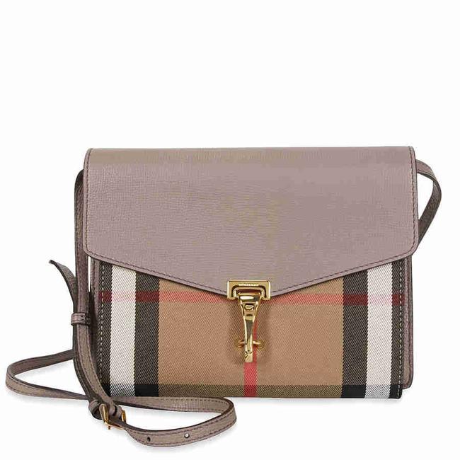 Burberry Leather And House Check Crossbody Thistle Grey