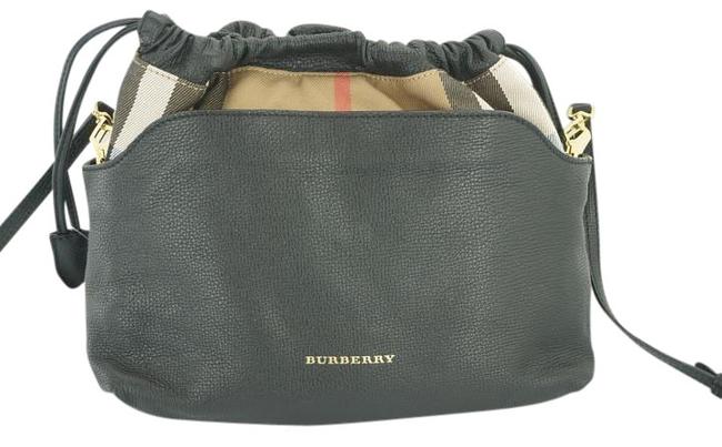 Burberry Leather Check Drawstring Crossbody Bag Black 895 Check