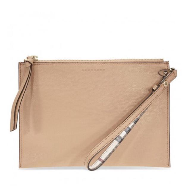 Burberry Leather Pouch Camel Clutch