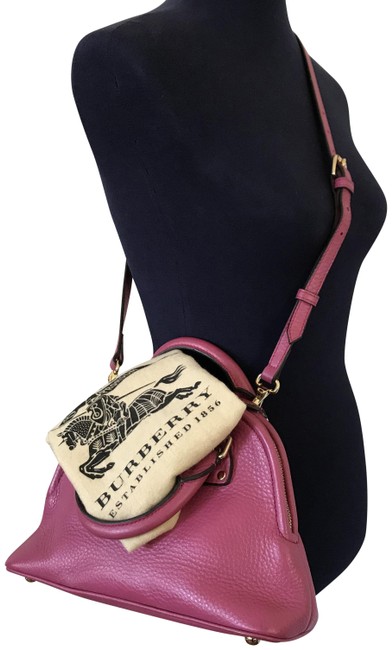 Burberry Like New Raspberry Pebbled Leather Cross Body Bag