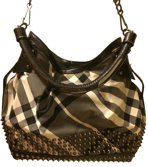 Burberry Limited Edition Studded Black Gray Canvas Hobo Bag