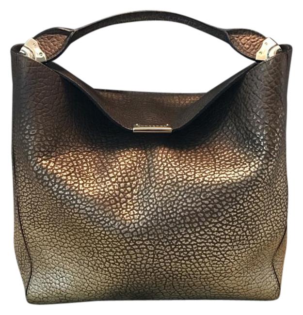 Burberry Ombre Lindburn Medium Metallic Gold Bronze Pebbled Leather Hobo Bag