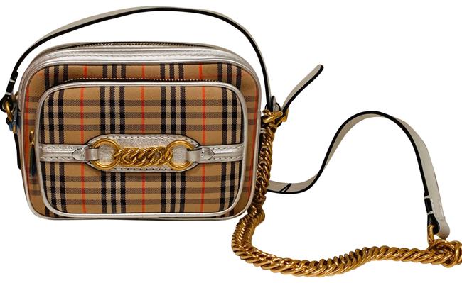 Burberry Link Camera 1983 Silver and Check Cotton Leather Cross Body Bag
