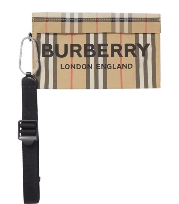Burberry Logo Printed Check Gabardine Pouch Wristlet Clutch
