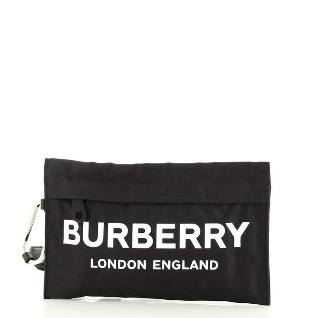 Burberry Logo Zip Pouch Printed Leather Small Black Nylon Clutch