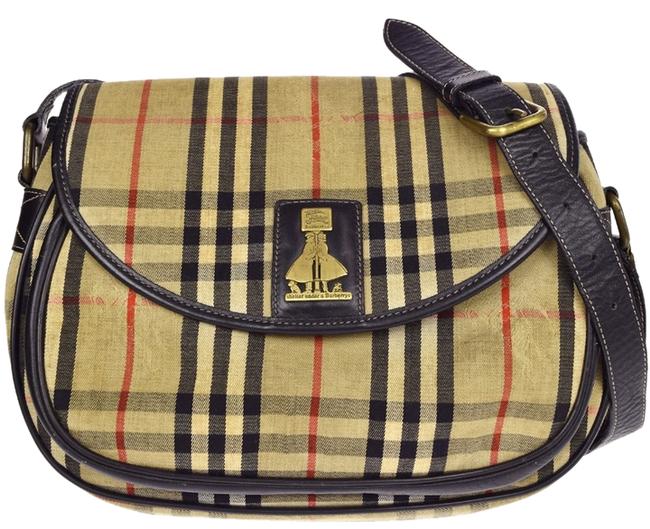 Burberry Shoulder Logos Check Canvas Leather Brown Vintage Cross Body Bag