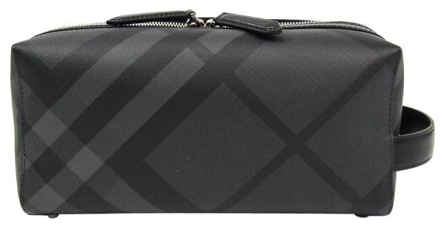 Burberry London Check 4068330 Mens BlackCharcoal Gray LeatherPvc Clutch