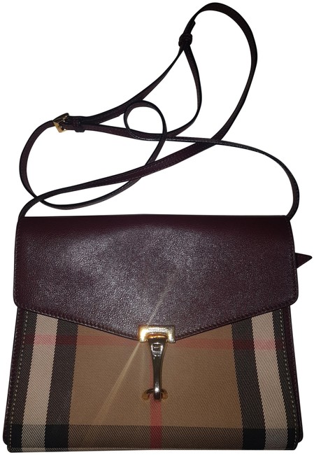 Burberry Macken House Check Elderberry Leather Cross Body Bag