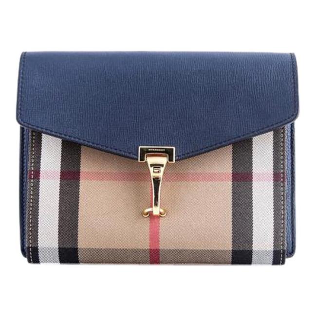 Burberry Macken Small House Check Ink Blue Leather Cross Body Bag