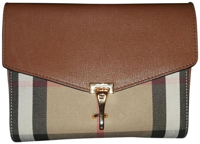Burberry Macken Toffee Brown House Check Leather and Canvas Cross Body Bag