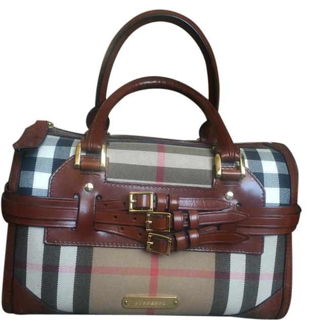 Burberry Made In Italy BrownTan Leather and Cotton Fabric Clutch