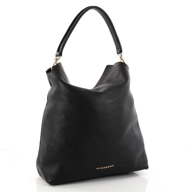 Burberry Made in italy London Grainy Medium Cale Black Leather Hobo Bag
